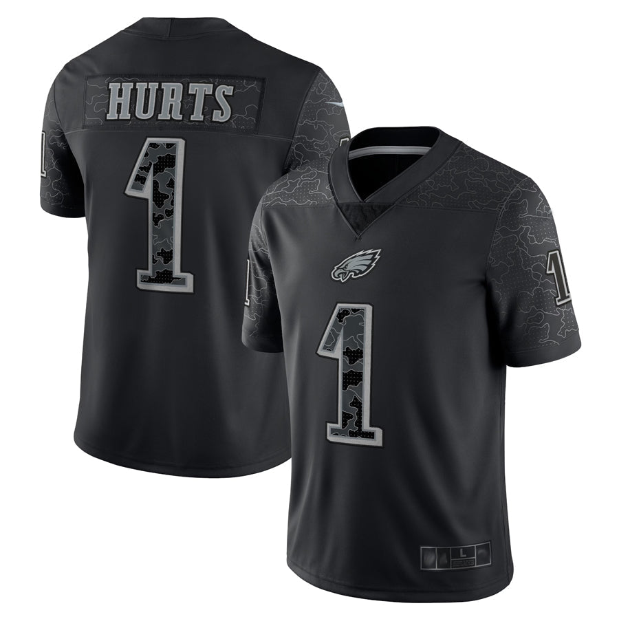 Kooe P.Eagles #1 Jalen Hurts Player Black REFLECTIVE Limited Stitched Jerseys