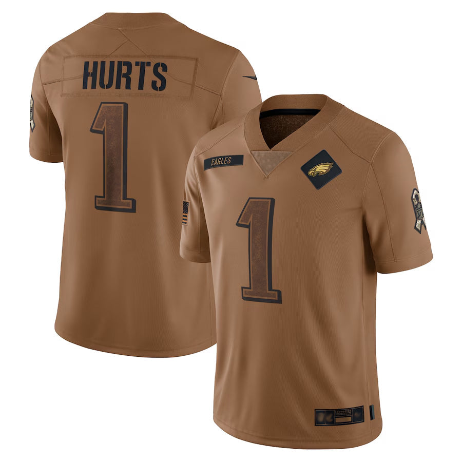Kooe P.Eagles #1 Jalen Hurts Player Brown Salute To Service Limited Stitched Jerseys
