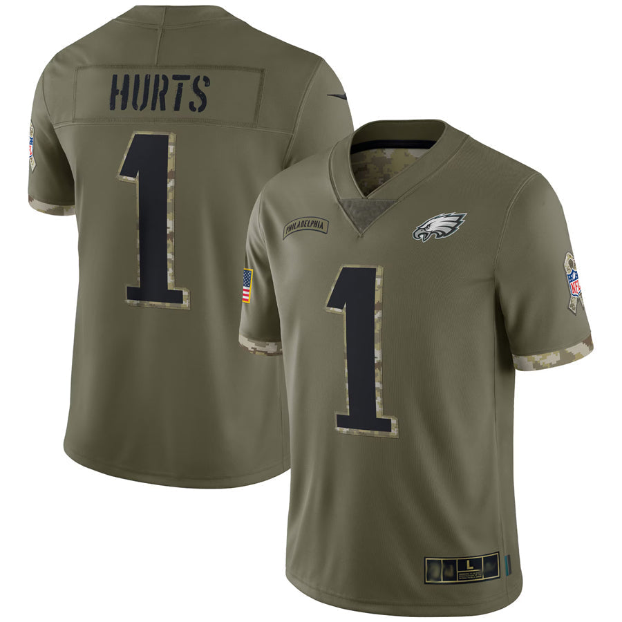 Kooe P.Eagles #1 Jalen Hurts Player Salute To Service Olive Stitched Jerseys