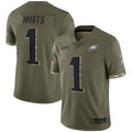 Kooe P.Eagles #1 Jalen Hurts Player Salute To Service Olive Stitched Jerseys