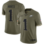 Kooe P.Eagles #1 Jalen Hurts Player Salute To Service Olive Stitched Jerseys