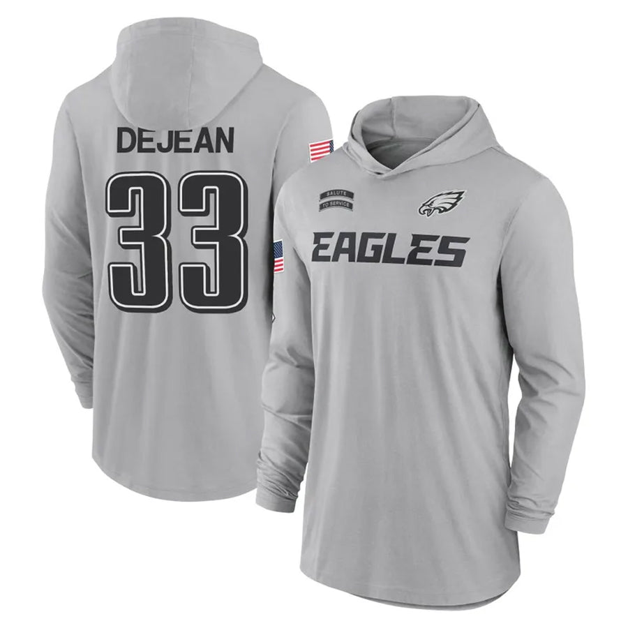 Kooe P.Eagles #33 Cooper DeJean Player Military Hoodie Gray Salute To Service Stitched Jerseys