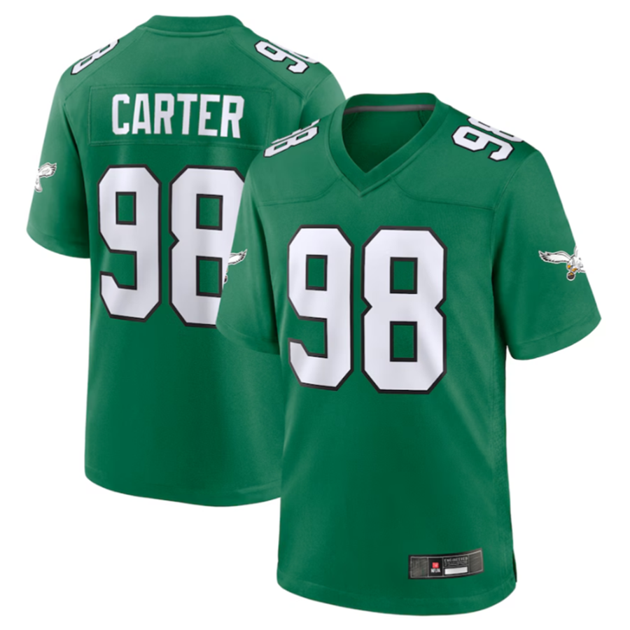Kooe P.Eagles #98 Jalen Carter Green Alternate Game Jersey Stitched American Stitched Jersey