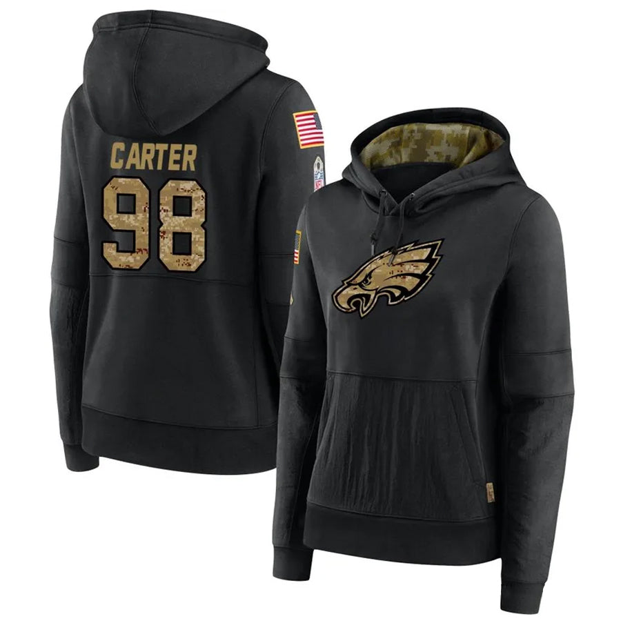 Kooe P.Eagles #98 Jalen Carter Player Black Military Hoodie Game Stitched Jerseys