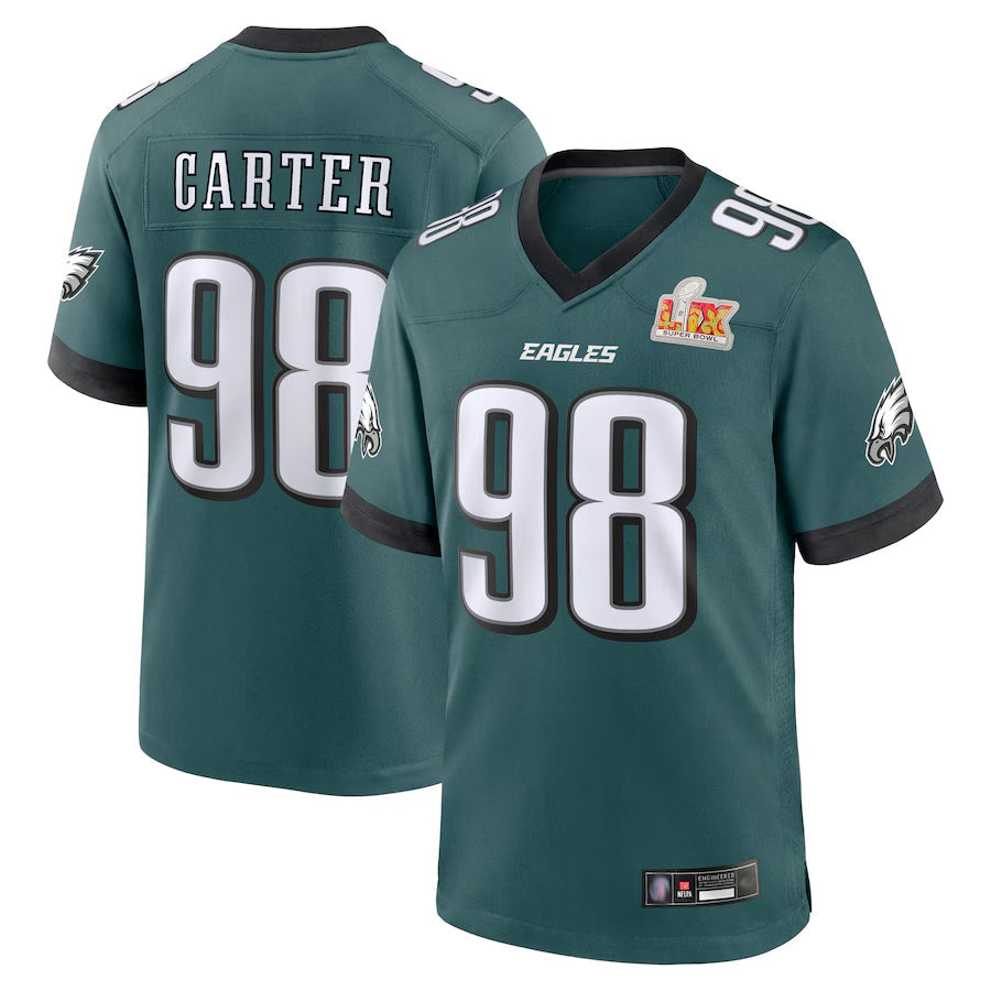 Kooe P.Eagles #98 Jalen Carter Player Midnight Green Super Bowl LIX Game Stitched Jerseys