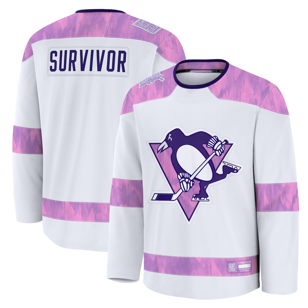 Kooe P.Penguins White Hockey Fights Cancer Survivor Practice Jerseys