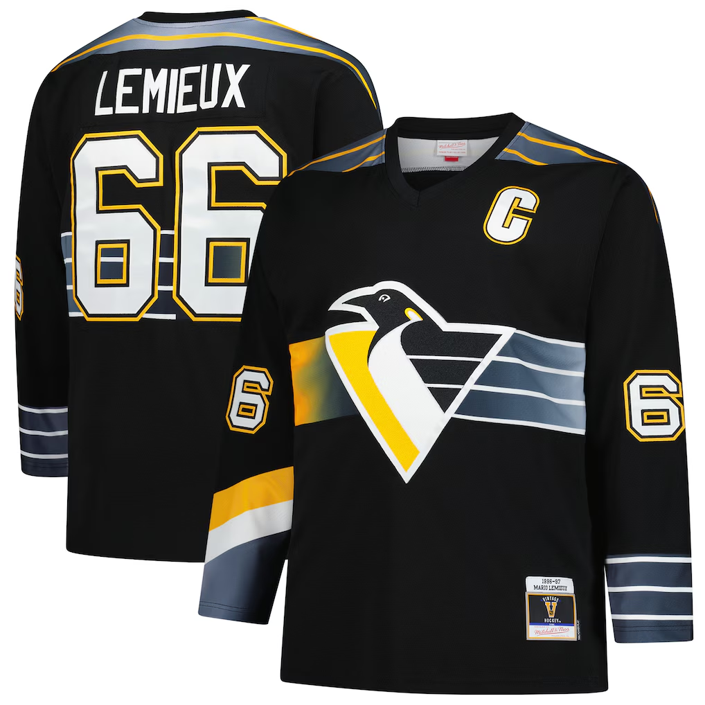 Kooe P.Penguins #66 Mario Lemieux Mitchell & Ness Black 1996-97 Blue Line 2.0 Jerseys