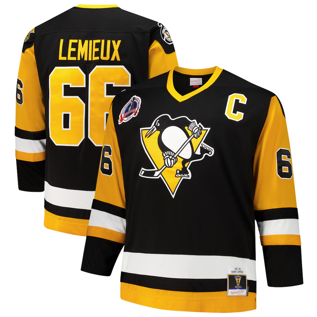 Kooe P.Penguins #66 Mario Lemieux Mitchell & Ness Black Big & Tall 1991-92 Blue Line 2.0 Jerseys