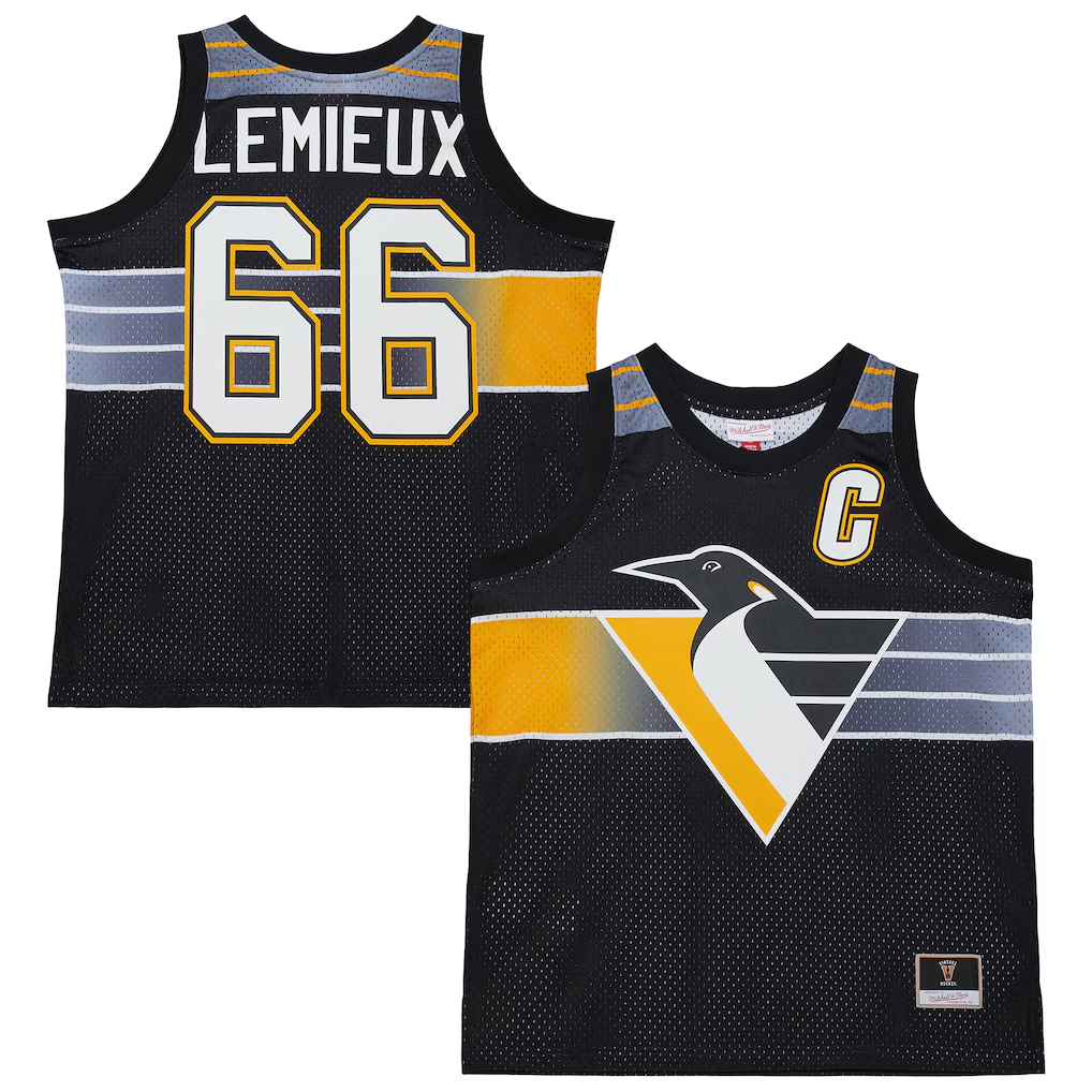Kooe P.Penguins #66 Mario Lemieux Mitchell & Ness Black Maxxed Out Fashion Basketball Jerseys