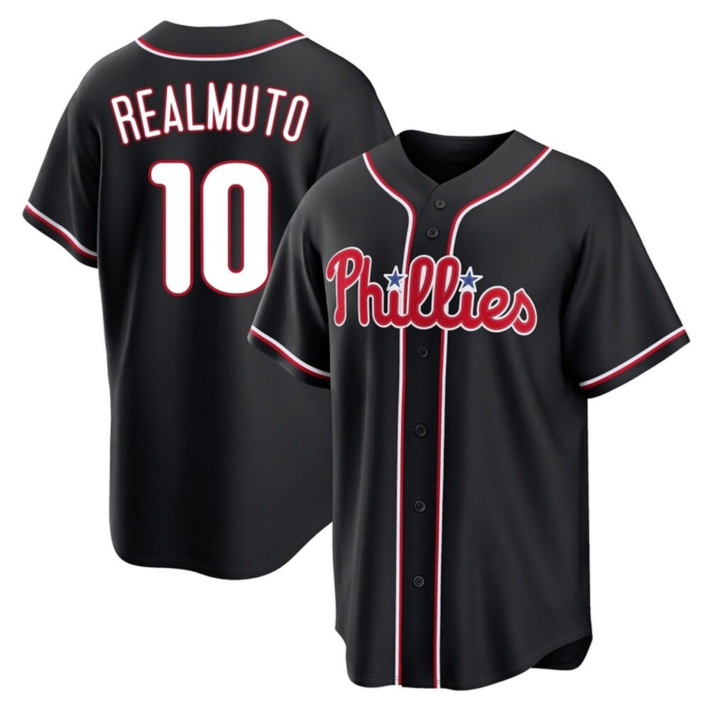 Kooe P.Phillies #10 J.T. Realmuto Player Black Fashion Out Home Game Stitched Jerseys