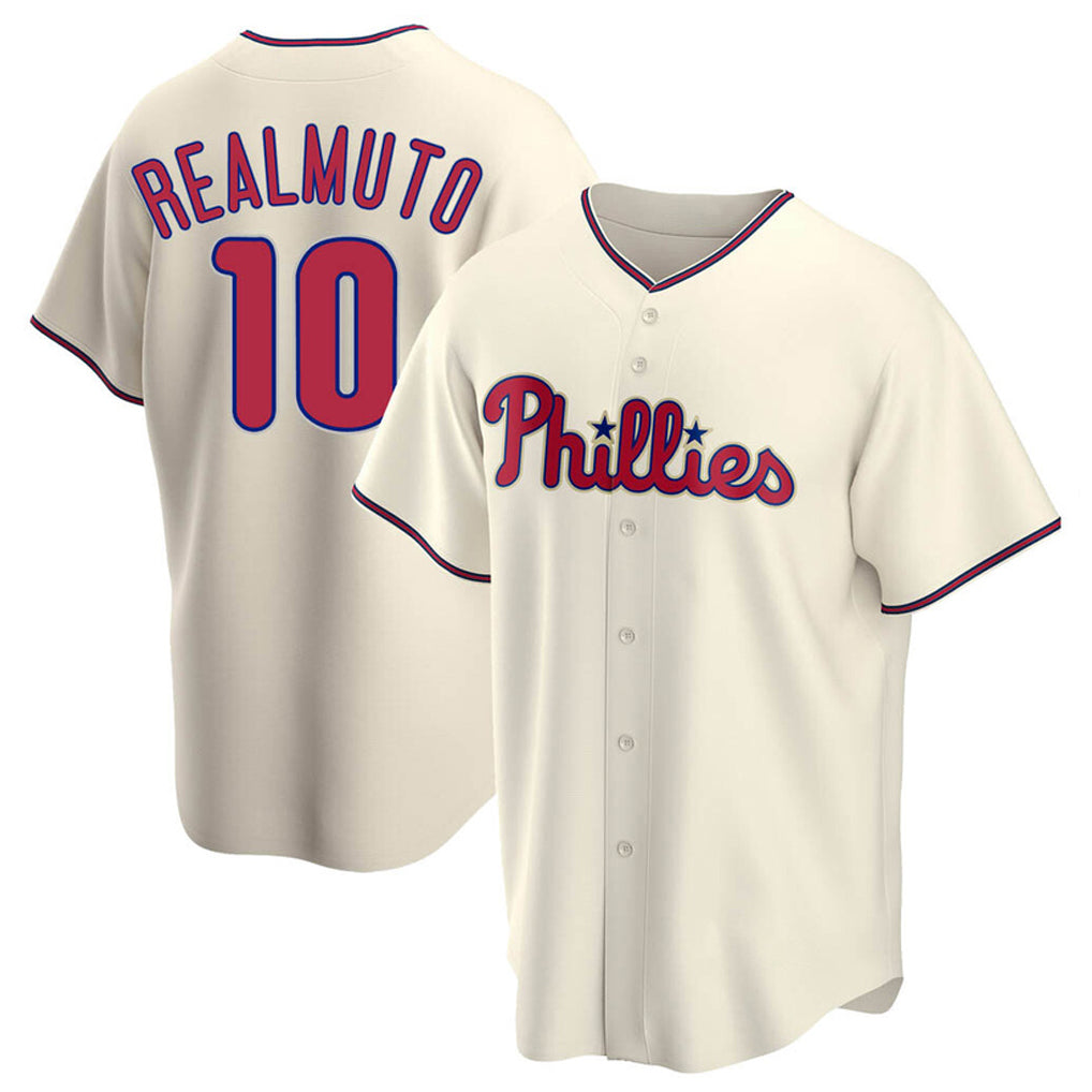 Kooe P.Phillies #10 J.T. Realmuto Player Cream Home Game Stitched Jerseys