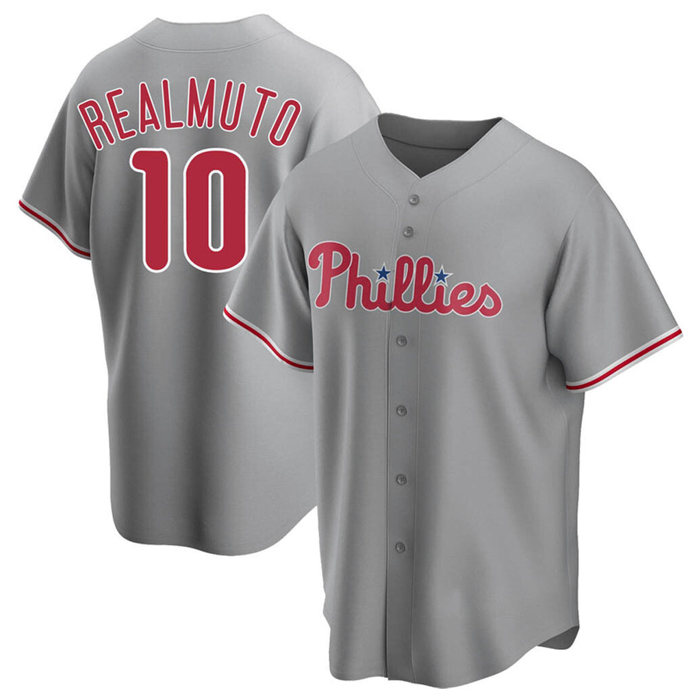 Kooe P.Phillies #10 J.T. Realmuto Player Gray Game Stitched Jerseys