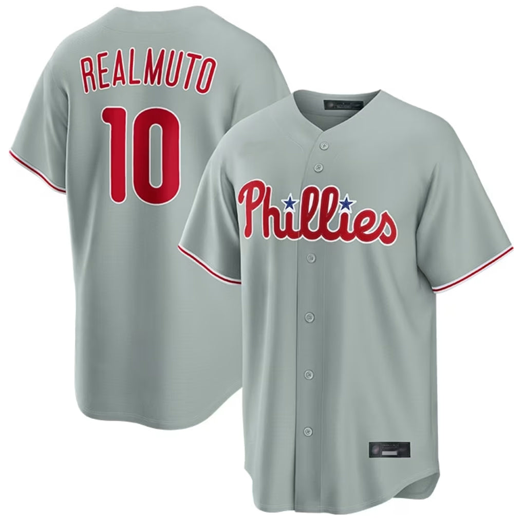 Kooe P.Phillies #10 J.T. Realmuto Player Gray Home Game Stitched Jerseys