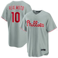 Kooe P.Phillies #10 J.T. Realmuto Player Gray Home Game Stitched Jerseys