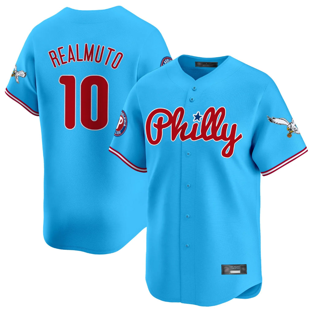 Kooe P.Phillies #10 J.T. Realmuto Player Light Blue Phillies & Eagles Vapor Premier Limited Stitched Jerseys
