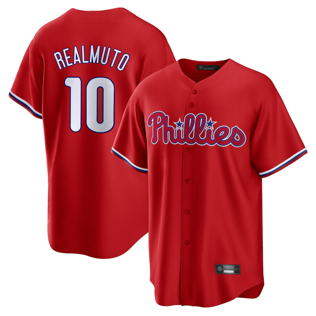 Kooe P.Phillies #10 J.T. Realmuto Player Red Home Game Stitched Jerseys