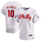 Kooe P.Phillies #10 J.T. Realmuto Player White Pinstripe Phillies & Eagles Vapor Premier Limited Stitched Jerseys