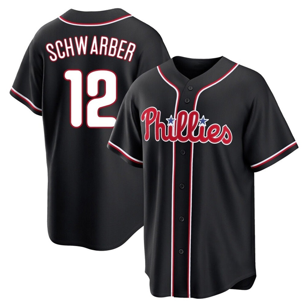 Kooe P.Phillies #12 Kyle Schwarber Player Black Fashion Out Home Game Stitched Jerseys