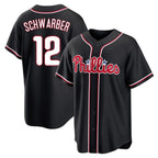 Kooe P.Phillies #12 Kyle Schwarber Player Black Fashion Out Home Game Stitched Jerseys