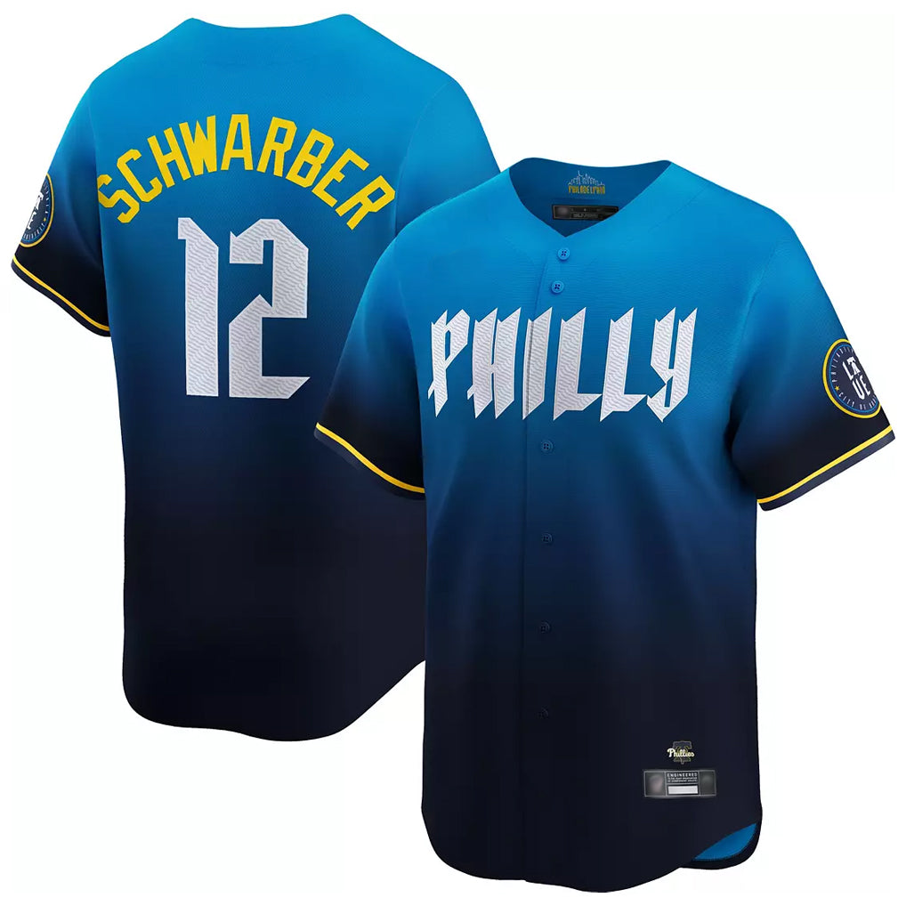 Kooe P.Phillies #12 Kyle Schwarber Player Blue City Connect Home Limited Stitched Jerseys