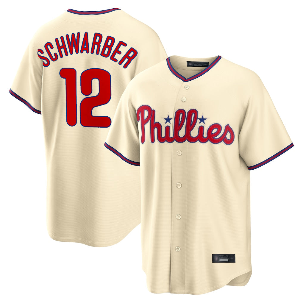 Kooe P.Phillies #12 Kyle Schwarber Player Cream Home Game Stitched Jerseys