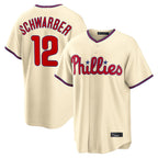 Kooe P.Phillies #12 Kyle Schwarber Player Cream Home Game Stitched Jerseys