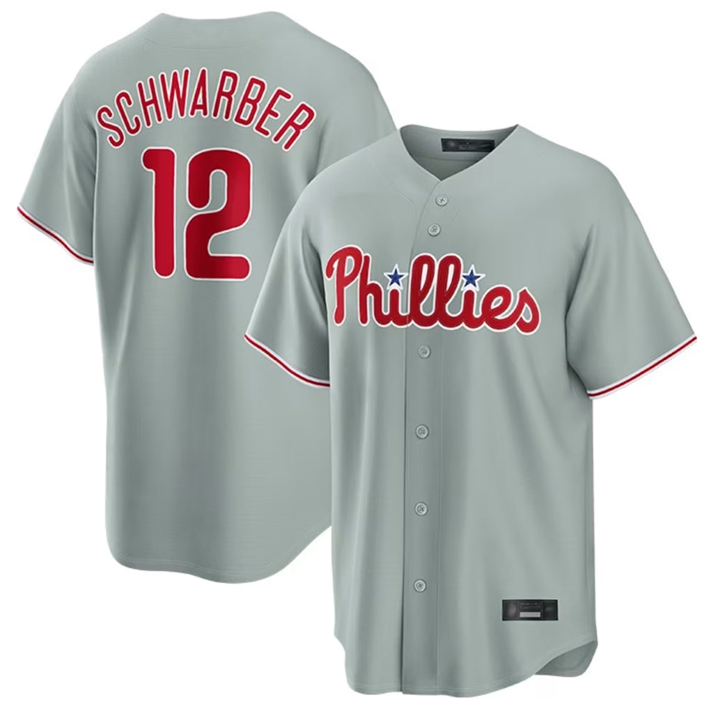 Kooe P.Phillies #12 Kyle Schwarber Player Gray Home Game Stitched Jerseys