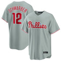Kooe P.Phillies #12 Kyle Schwarber Player Gray Home Game Stitched Jerseys