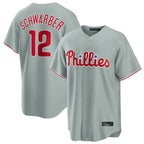 Kooe P.Phillies #12 Kyle Schwarber Player Gray Home Game Stitched Jerseys