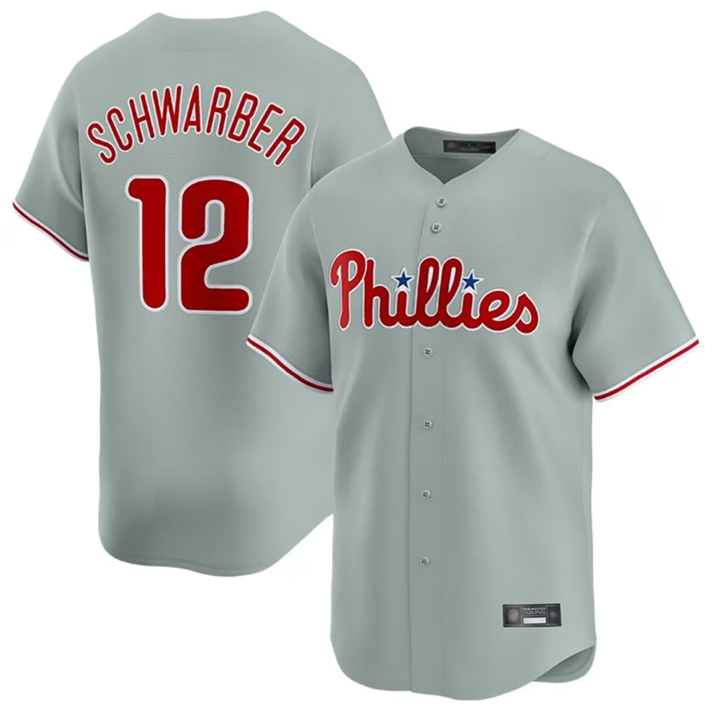 Kooe P.Phillies #12 Kyle Schwarber Player Gray Home Limited Stitched Jerseys