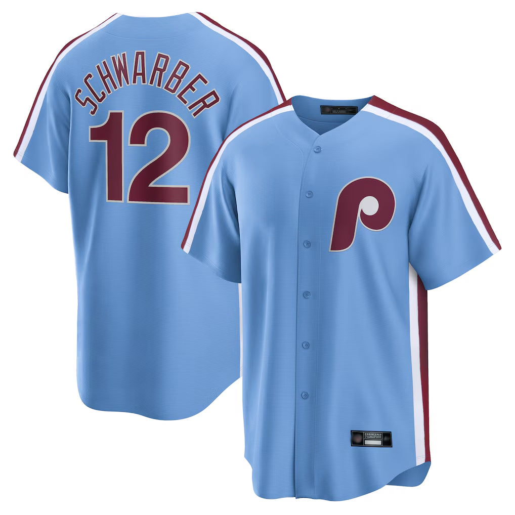 Kooe P.Phillies #12 Kyle Schwarber Player Light Blue Home Game Stitched Jerseys