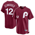 Kooe P.Phillies #12 Kyle Schwarber Player Red Cooperstown Collection Limited Home Stitched Jerseys