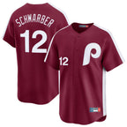 Kooe P.Phillies #12 Kyle Schwarber Player Red Cooperstown Collection Limited Home Stitched Jerseys