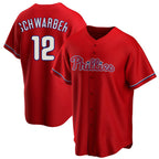 Kooe P.Phillies #12 Kyle Schwarber Player Red Home Game Stitched Jerseys