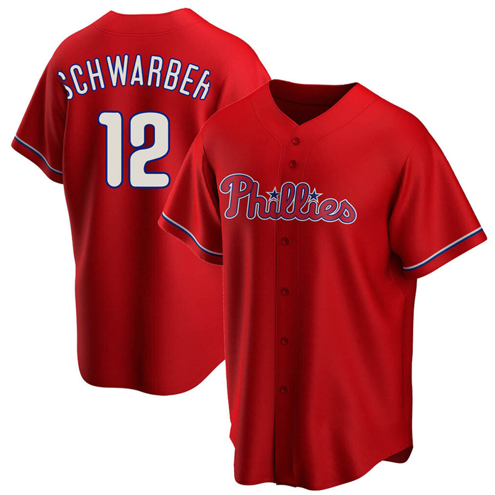 Kooe P.Phillies #12 Kyle Schwarber Player Red Home Game Stitched Jerseys