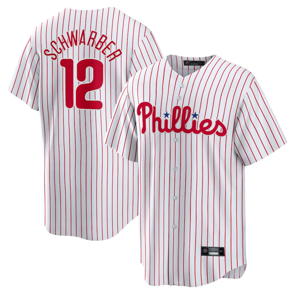 Kooe P.Phillies #12 Kyle Schwarber Player White Home Game Stitched Jerseys