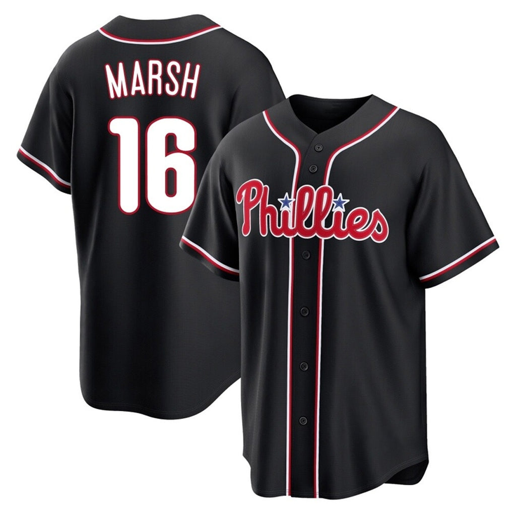 Kooe P.Phillies #16 Brandon Marsh Player Black Fashion Out Home Game Stitched Jerseys