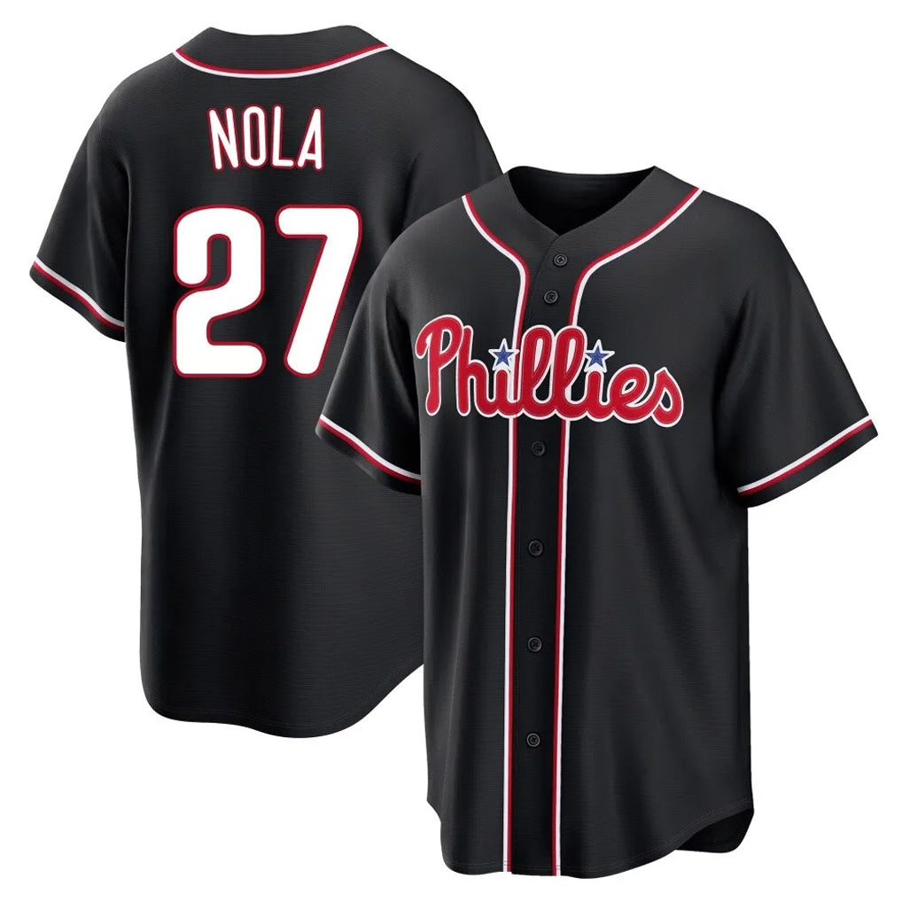 Kooe P.Phillies #27 Aaron Nola Player Black Fashion Out Home Game Stitched Jerseys