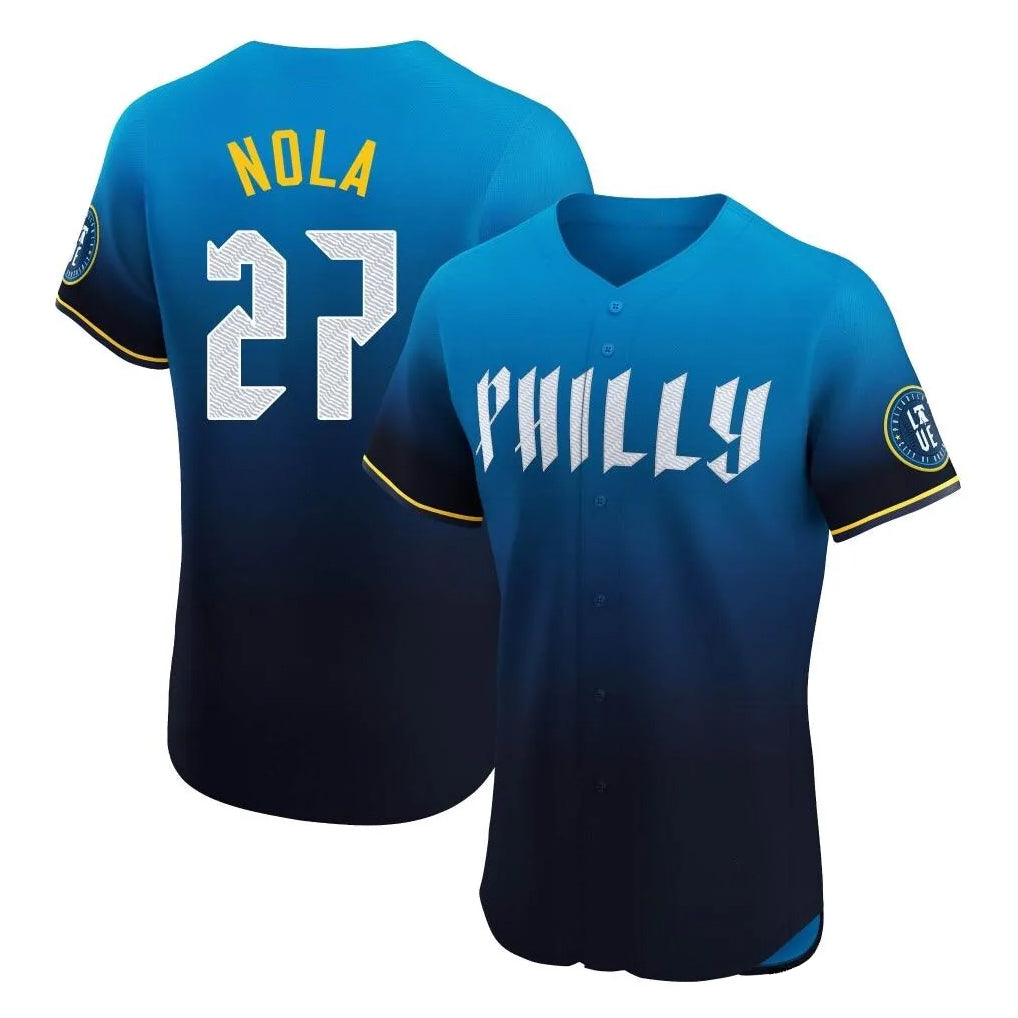 Kooe P.Phillies #27 Aaron Nola Player Blue City Connect Home Limited Elite Stitched Jerseys