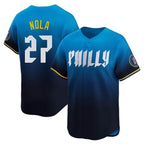 Kooe P.Phillies #27 Aaron Nola Player Blue City Connect Home Limited Stitched Jerseys