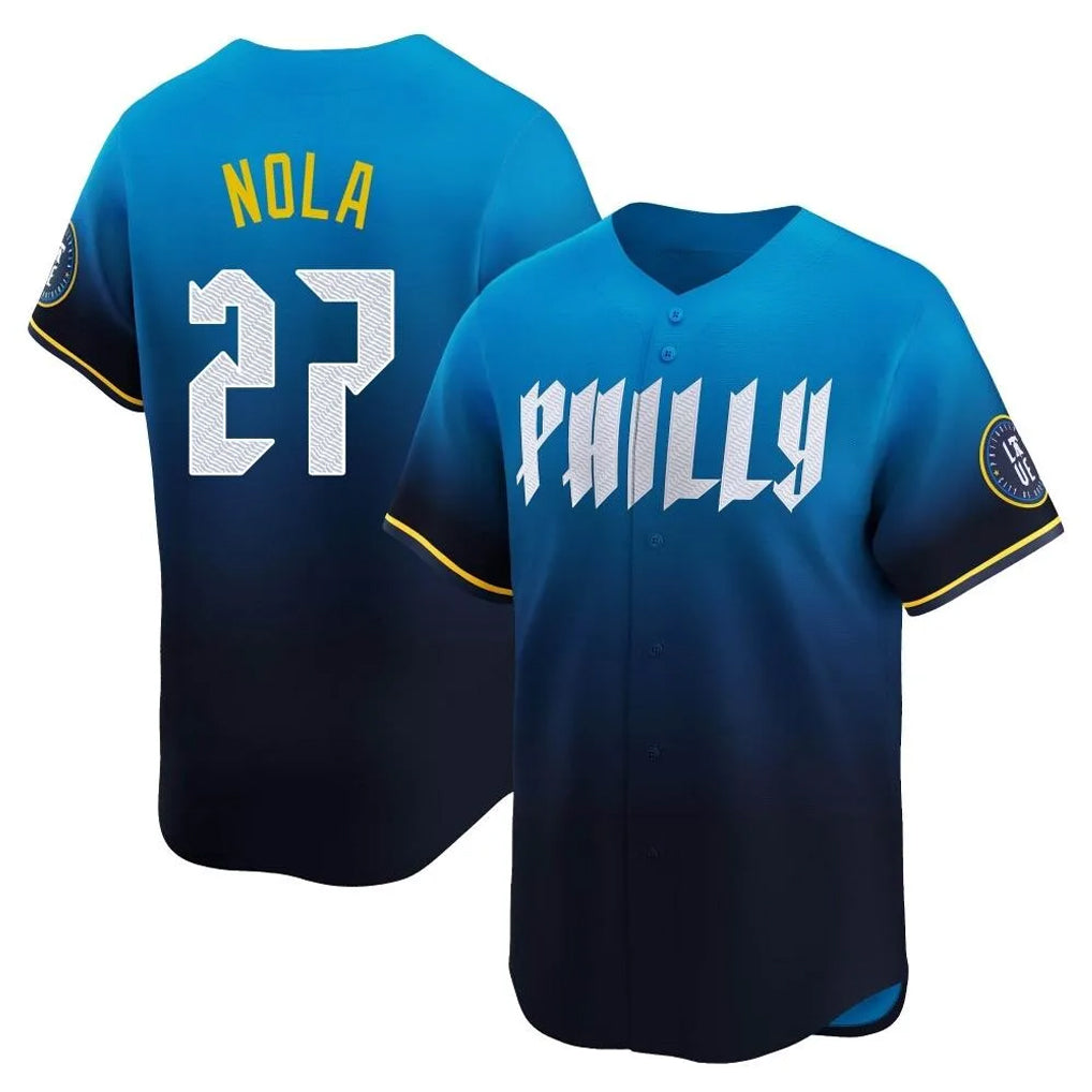 Kooe P.Phillies #27 Aaron Nola Player Blue City Connect Home Limited Stitched Jerseys