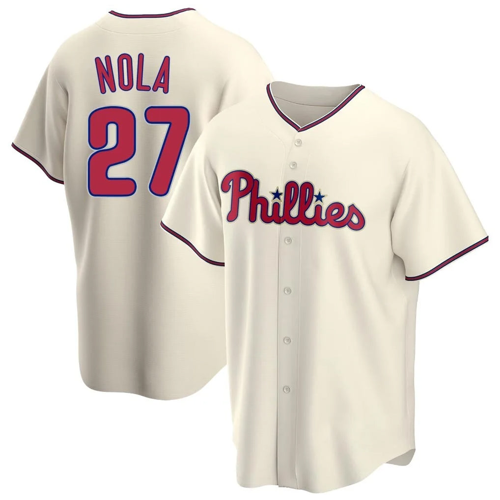 Kooe P.Phillies #27 Aaron Nola Player Cream Home Game Stitched Jerseys
