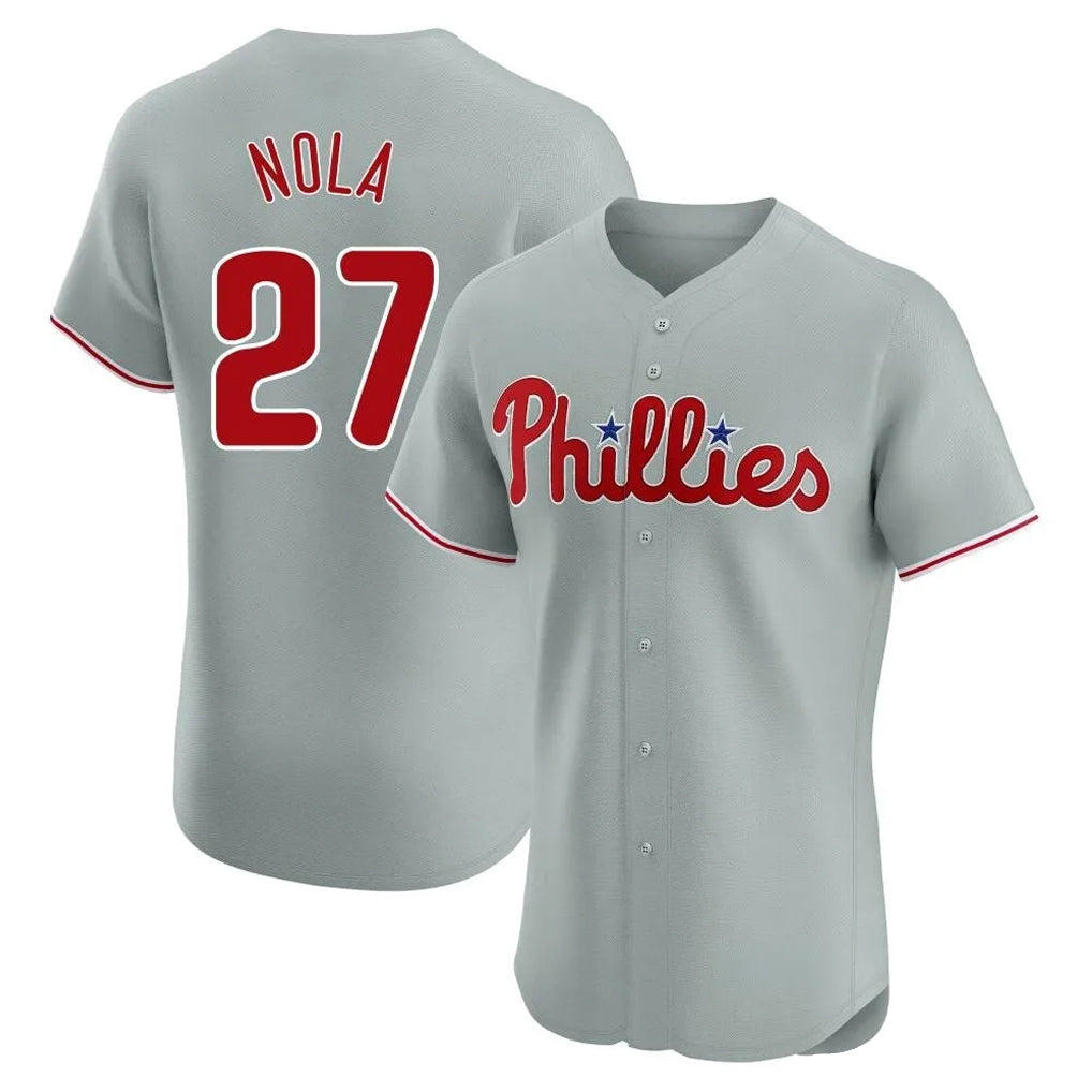 Kooe P.Phillies #27 Aaron Nola Player Gray Home Limited Elite Stitched Jerseys