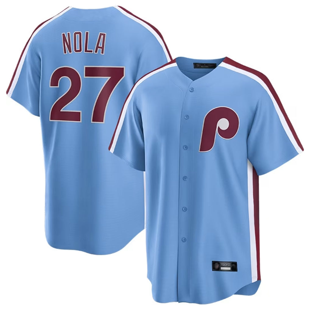 Kooe P.Phillies #27 Aaron Nola Player Light Blue Home Game Stitched Jerseys