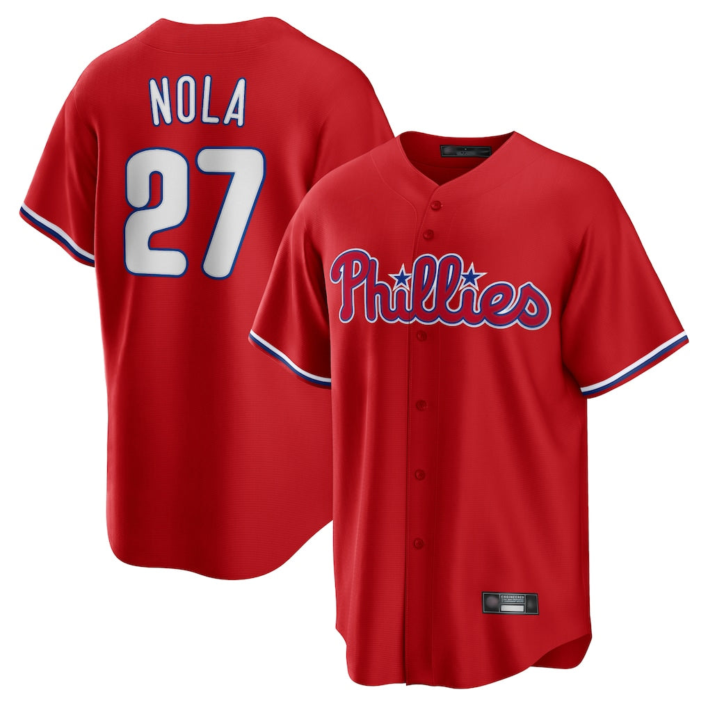 Kooe P.Phillies #27 Aaron Nola Player Red Home Game Stitched Jerseys