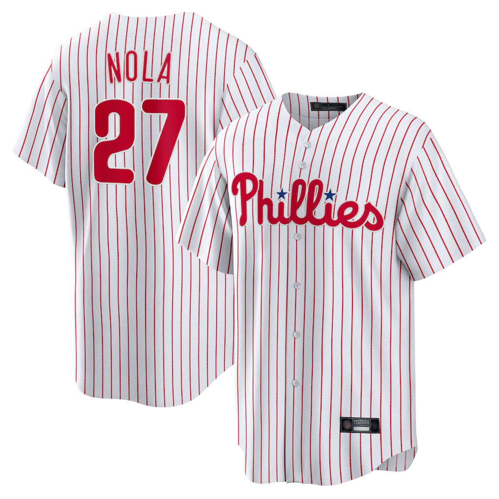 Kooe P.Phillies #27 Aaron Nola Player White Home Game Stitched Jerseys