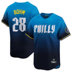 Kooe P.Phillies #28 Alec Bohm Player Blue City Connect Home Limited Stitched Jerseys