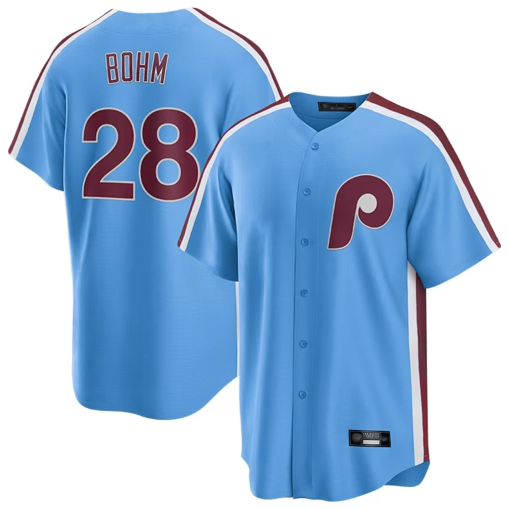 Kooe P.Phillies #28 Alec Bohm Player Light Blue Home Game Stitched Jerseys