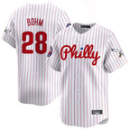 Kooe P.Phillies #28 Alec Bohm Player White Pinstripe Phillies & Eagles Vapor Premier Limited Stitched Jerseys