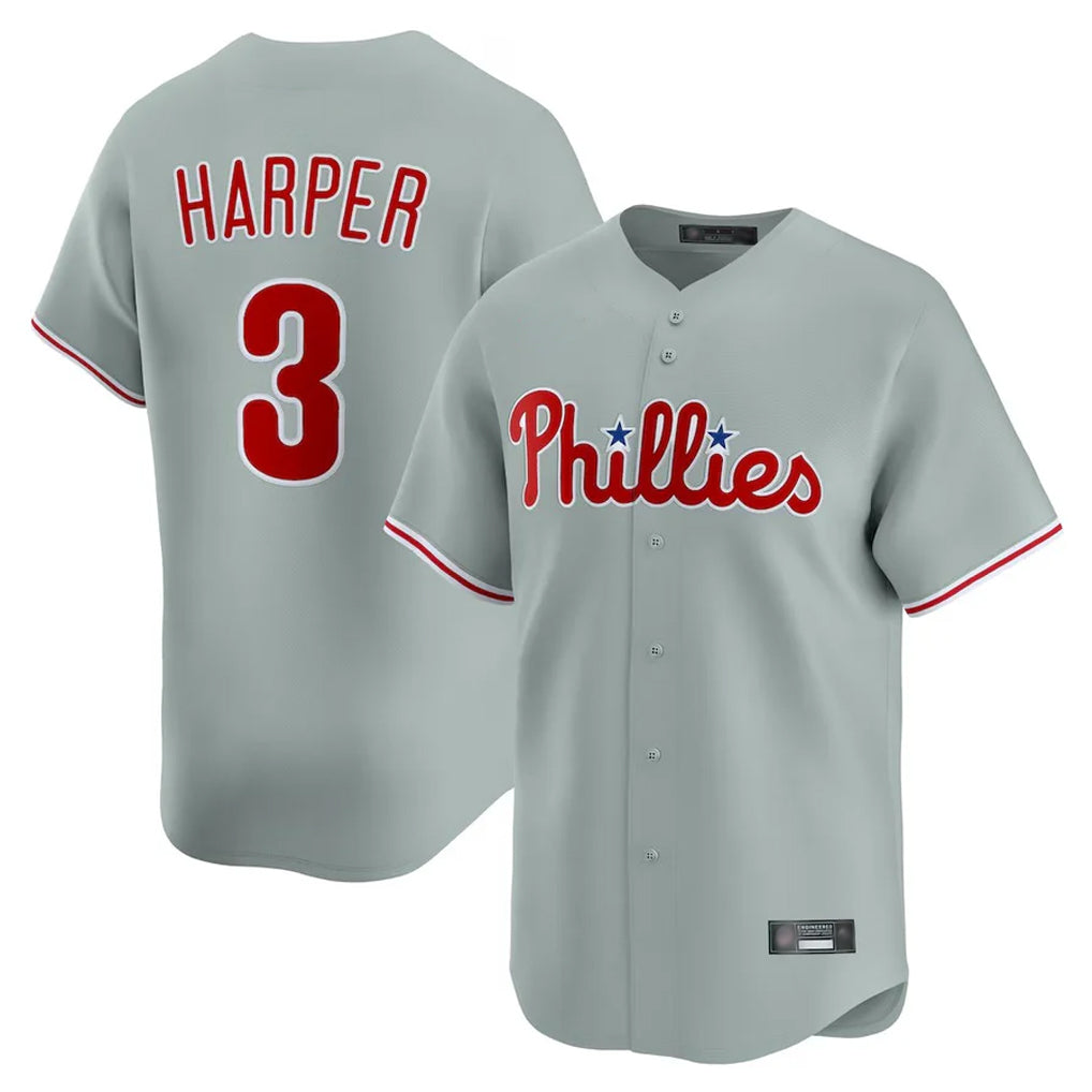 Kooe P.Phillies #3 Bryce Harper Player Gray Home Limited Stitched Jerseys
